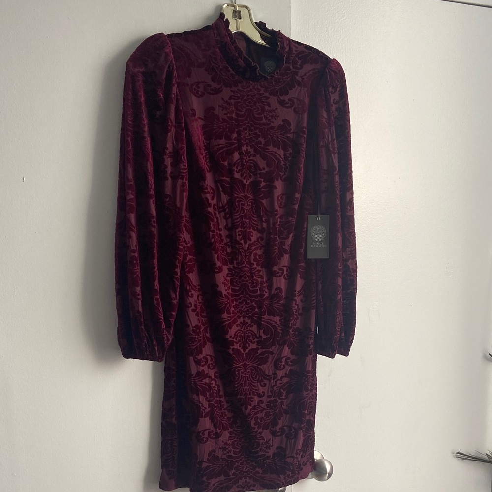 Vince Camuto Deep Burgundy  Velvet Long Sleeve Dress